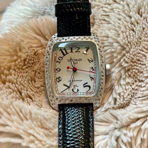 LOCAMAN Watch with pave diamonds and leather strap